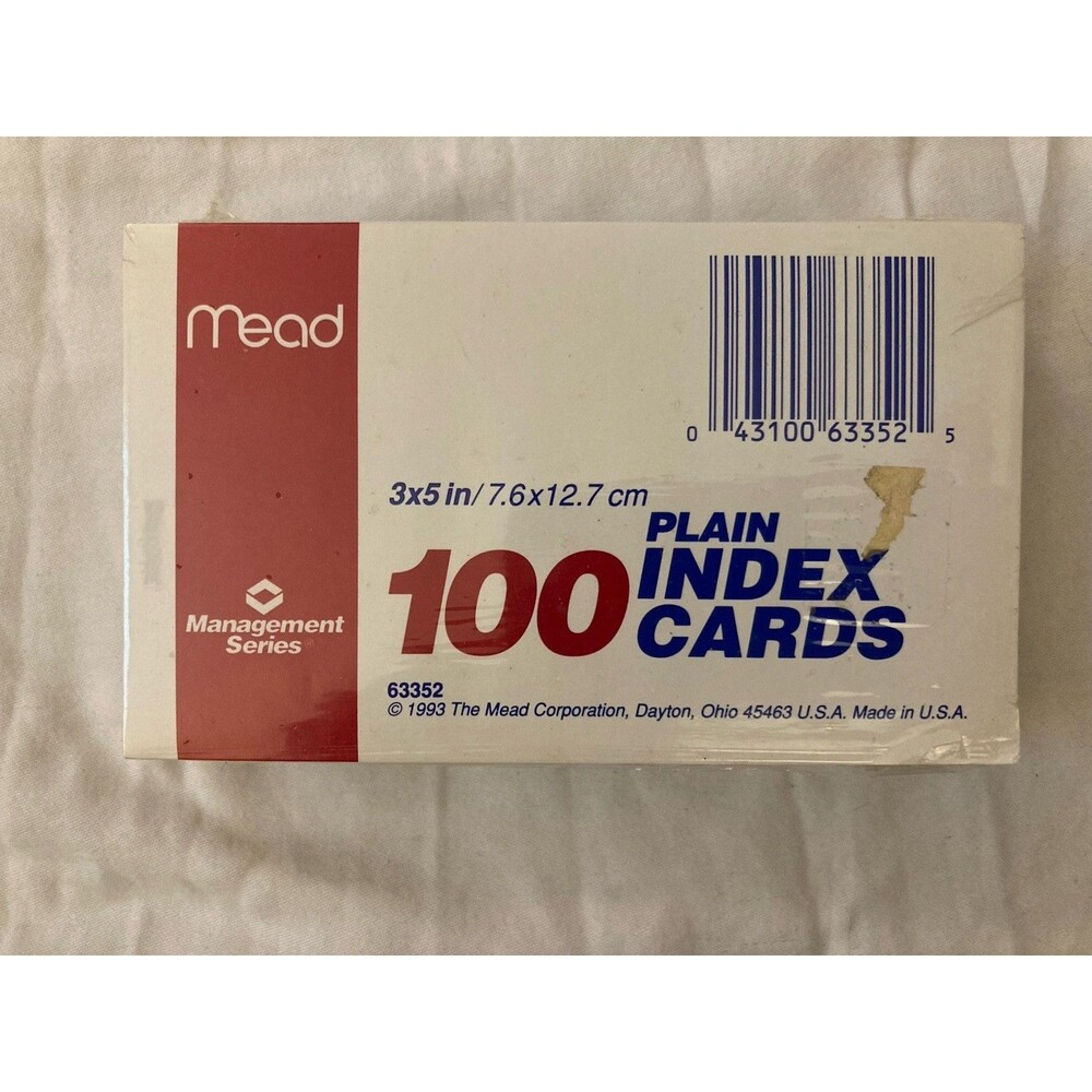 Mead Index Cards 3"X5" Plain/Blank White 100 in Pack | School Office Home | USA